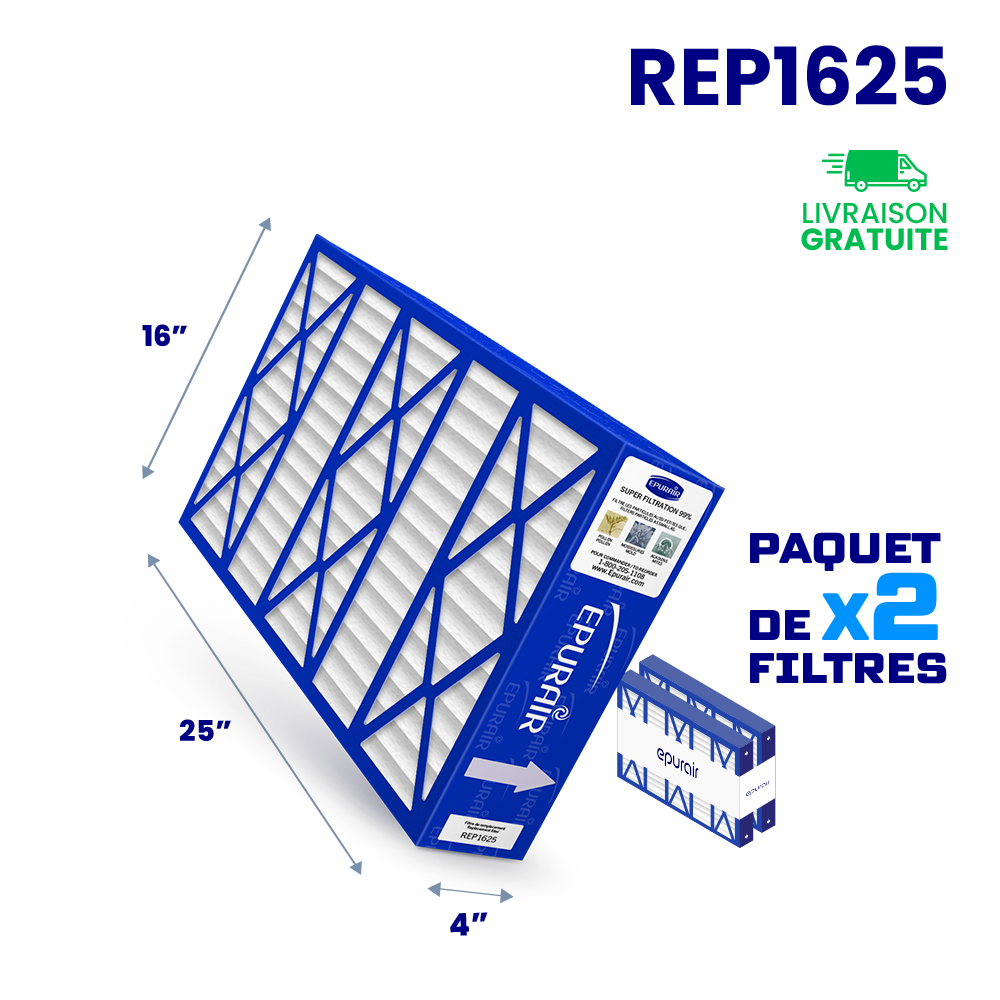 Filtre de remplacement Super Filtration 99% 4" REP1625 - Paquet de 2
